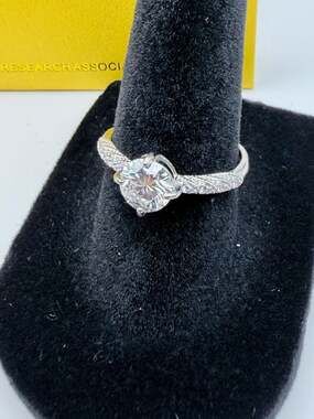 GRA Round Brilliant Cut Moissanite Solitaire Ring with Pavé Band | Size 6/8